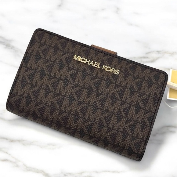 Michael Kors Medium Jet Set Travel Zip Chain Bifold Wallet Leather Brown - Picture 6 of 8